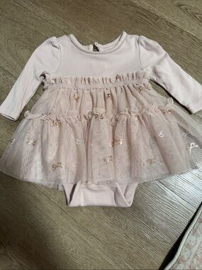 GAP Baby Pink Tulle Bodysuit with Bow Detail